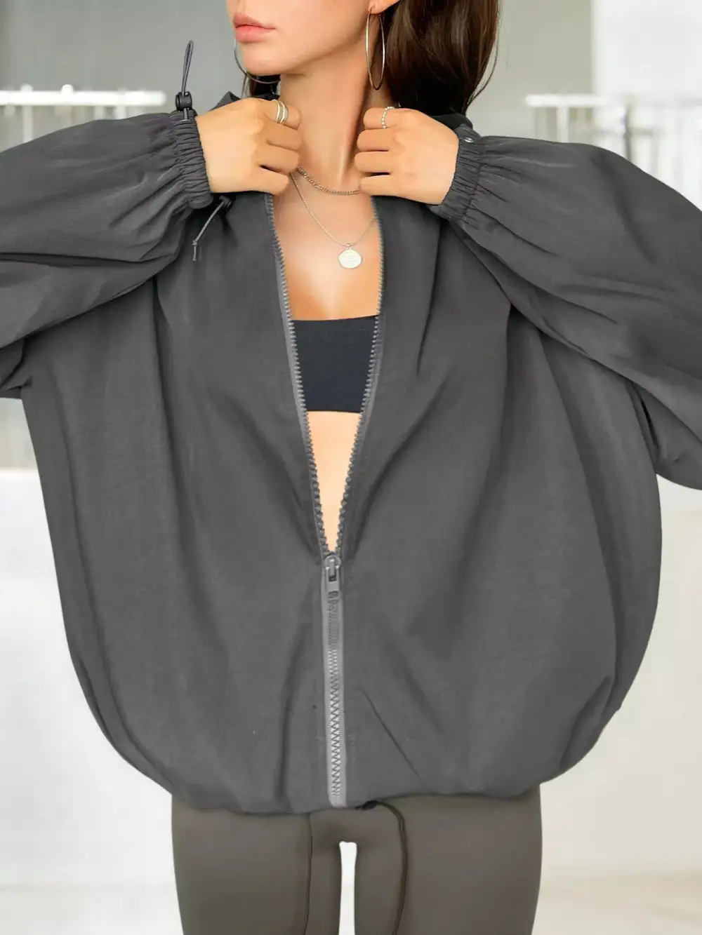 Drawstring Zip Up Hooded Jacket