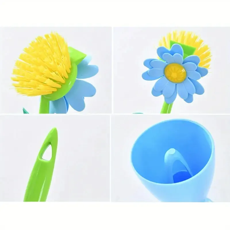A 3-Piece Soft Flower-Shaped Kitchen Cleaning Brush Set