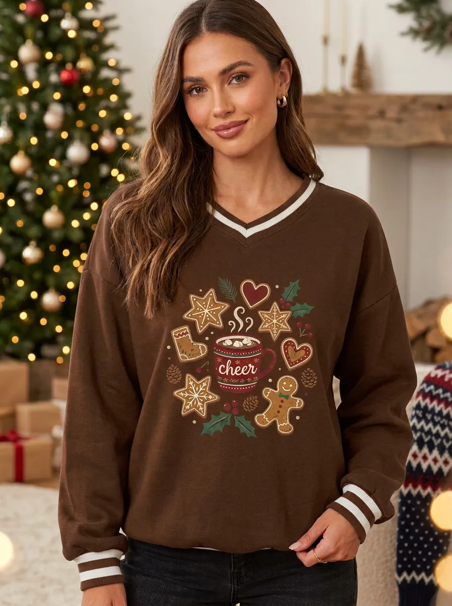 Christmas Cheer Gingerbread Cookie Print Sweatshirt