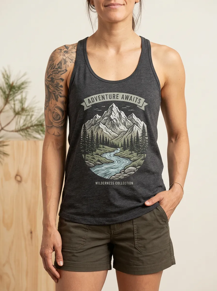 Women's Adventure Nature Lover Mountain River Printed Tank Top