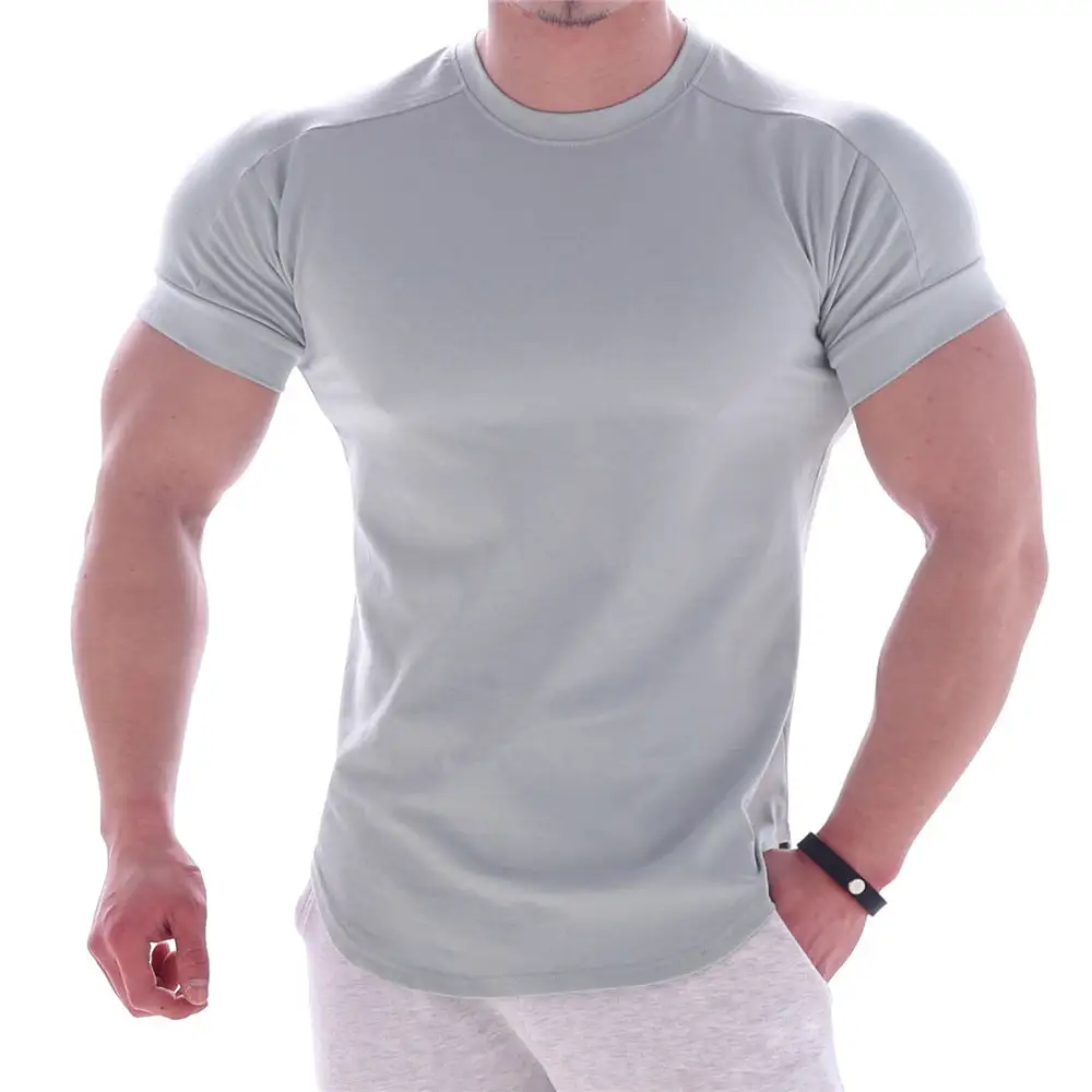 Men's Body-hugging Short-Sleeve Shirt Cotton-elastane Mix With Round Neckline And Rounded Hem