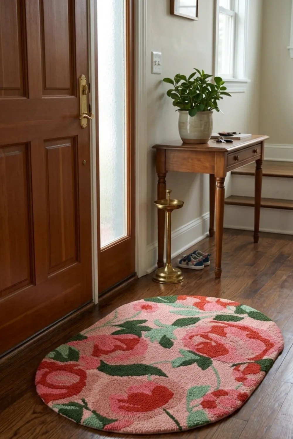 Non Slip Floral Welcome Motif PET Entryway Doormat