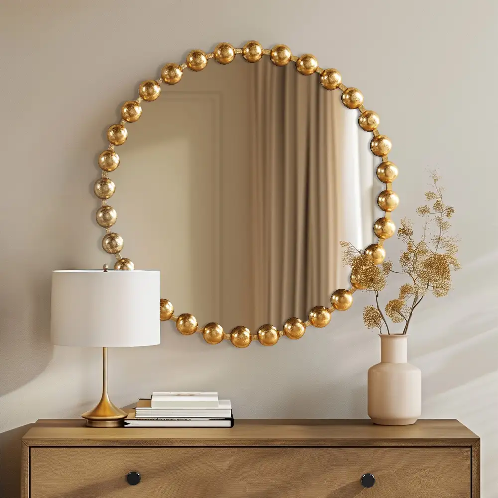 Beaded Metal Round Wall Mirror