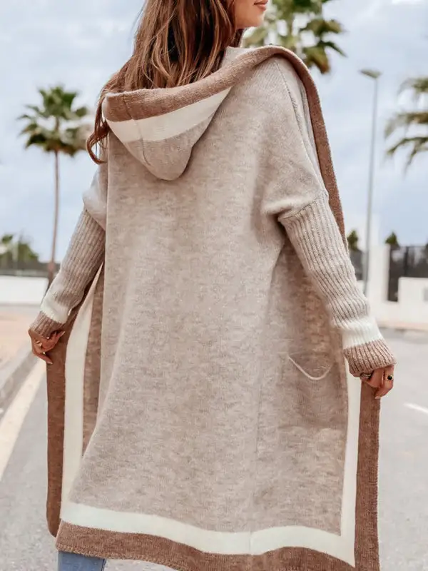 Hooded Relaxed Knit Pocketed Cardigan
