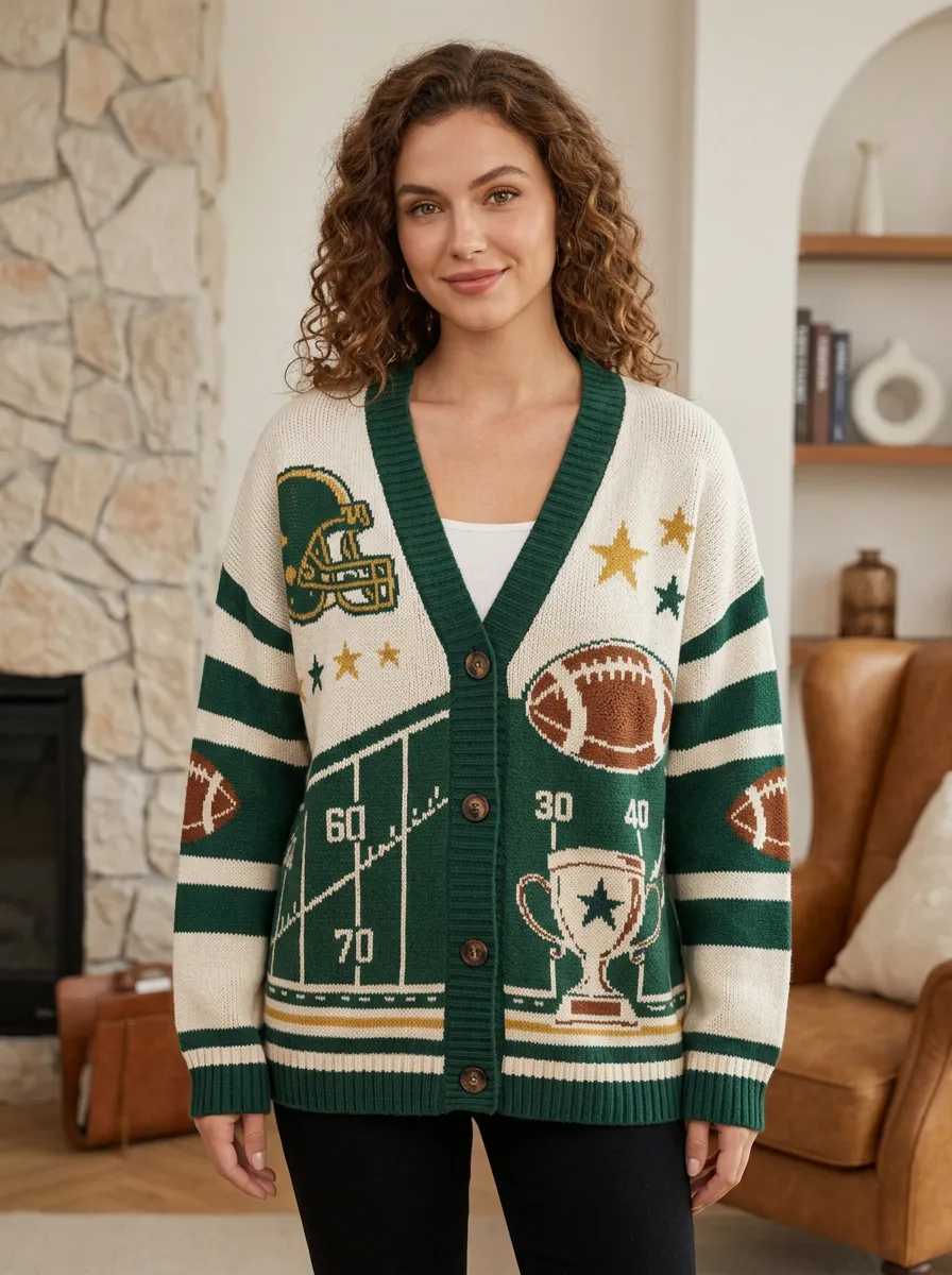 Women's Heritage Football Helmet Trophy Knit Knit Cardigan