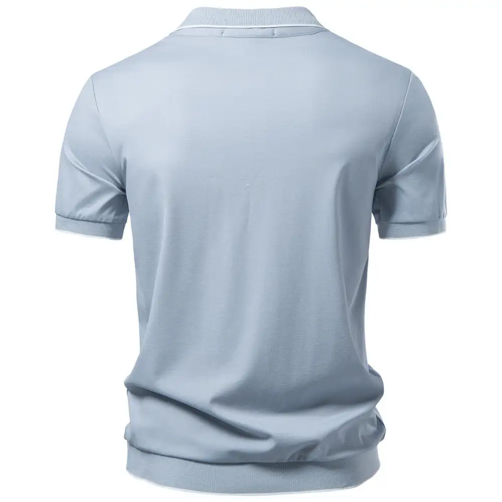 Ribbed Short Sleeve Cotton Polo Shirt