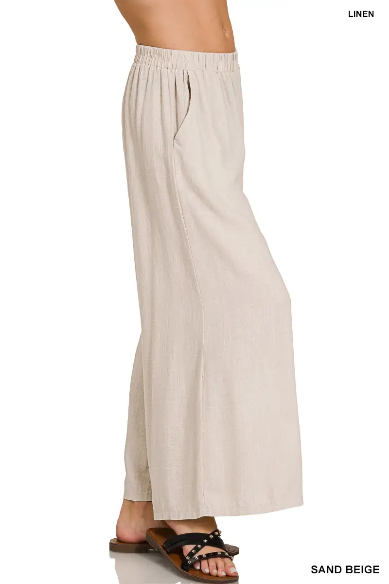 Signature Woven Pleated Linen Wide Leg Pants
