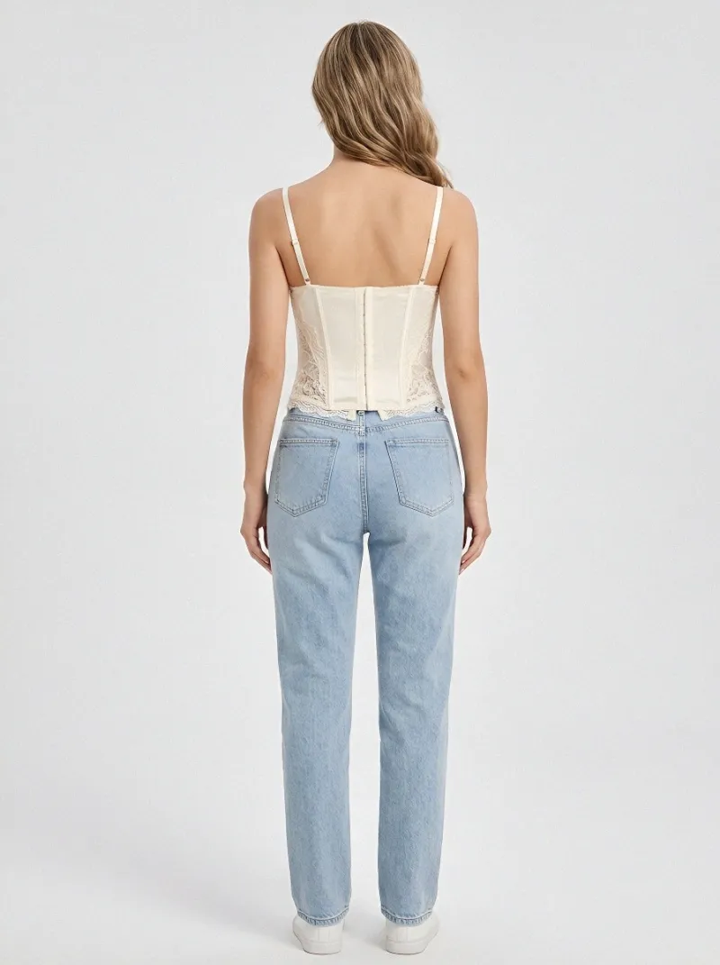 Lace-Trim Button-Front Vintage-Inspired Women's Corset Top