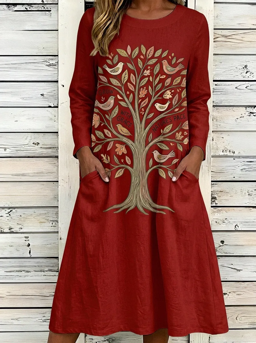Women's Nature Lover Tree Bird Grow With Grace Printed Dress