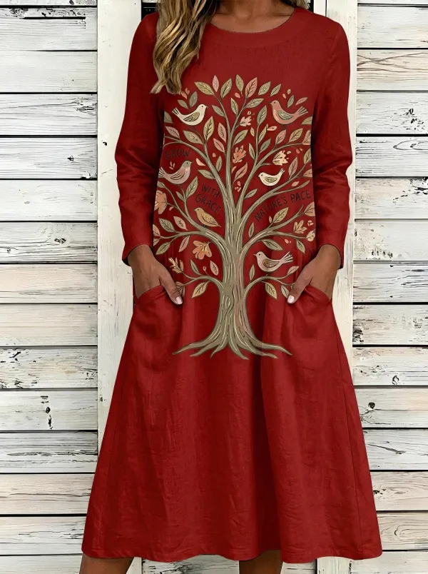 Women's Nature Lover Tree Bird Grow With Grace Printed Dress