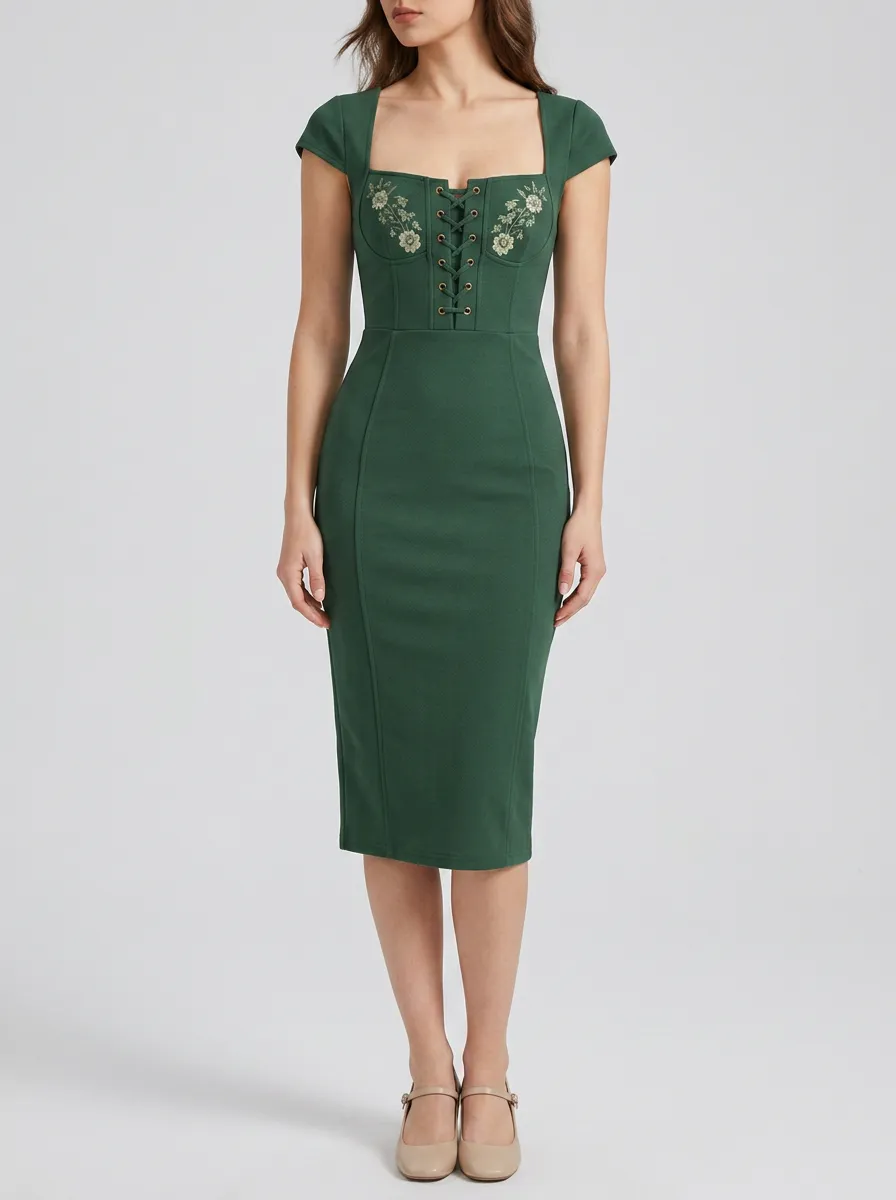 Women's Embroidery Lace-Up Folk Bodycon Dress