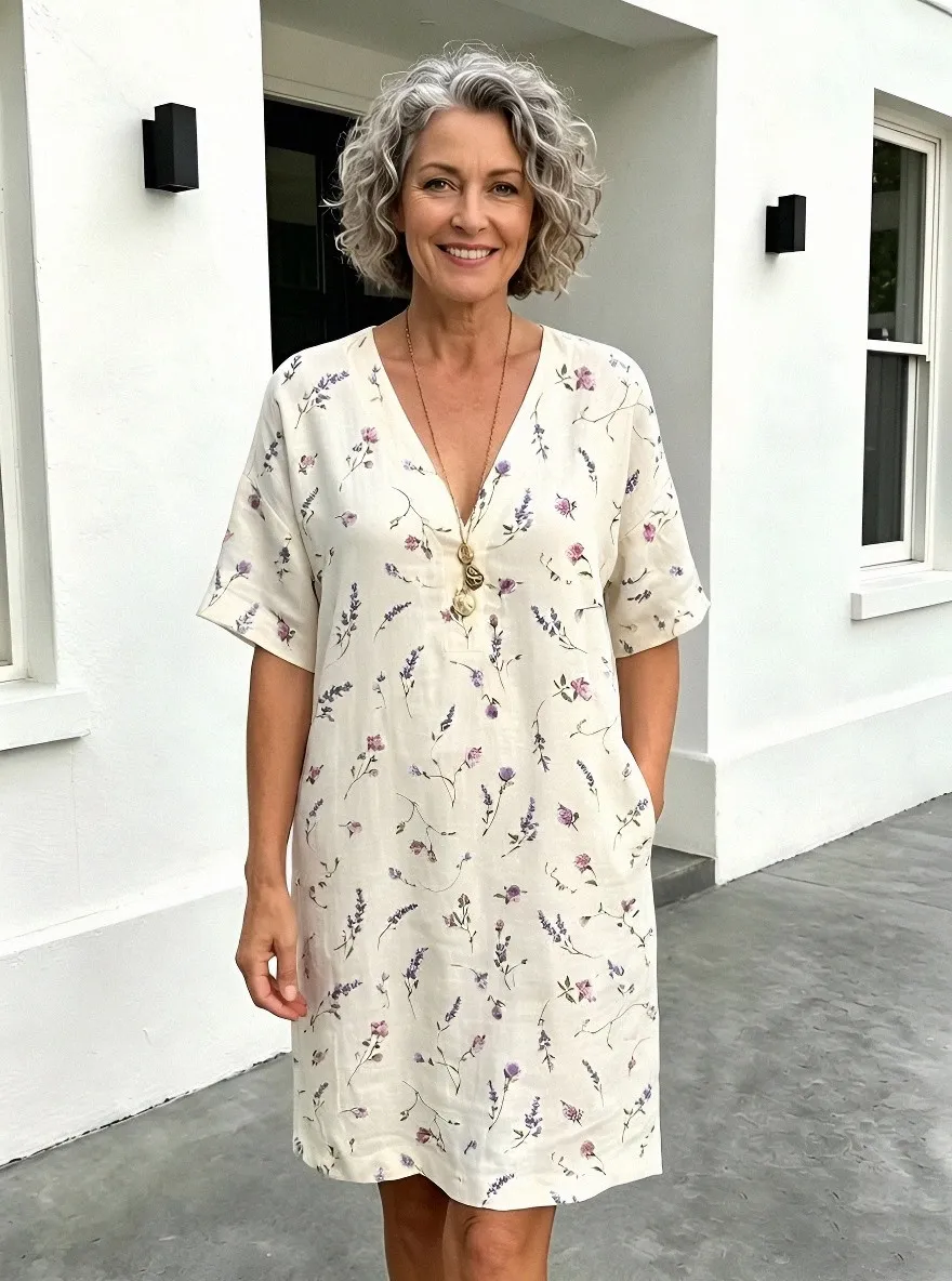 Women's Summer Vacation Lavender Floral Printed Dress
