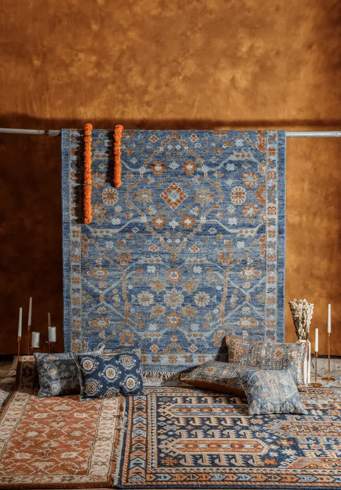Hand Knotted Geometric Floral Wool Area Rug