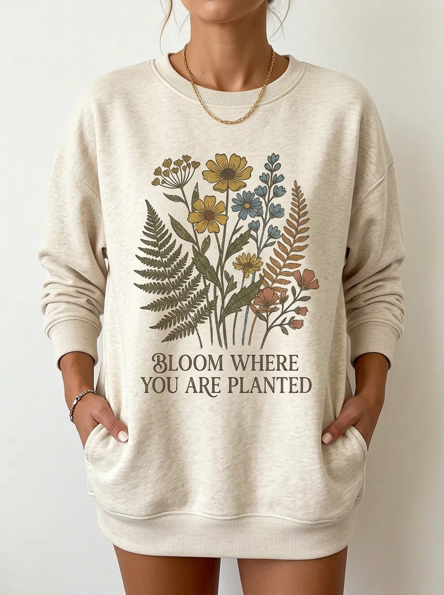 Women's Floral Bloom Where You Are Planted Printed Sweatshirt