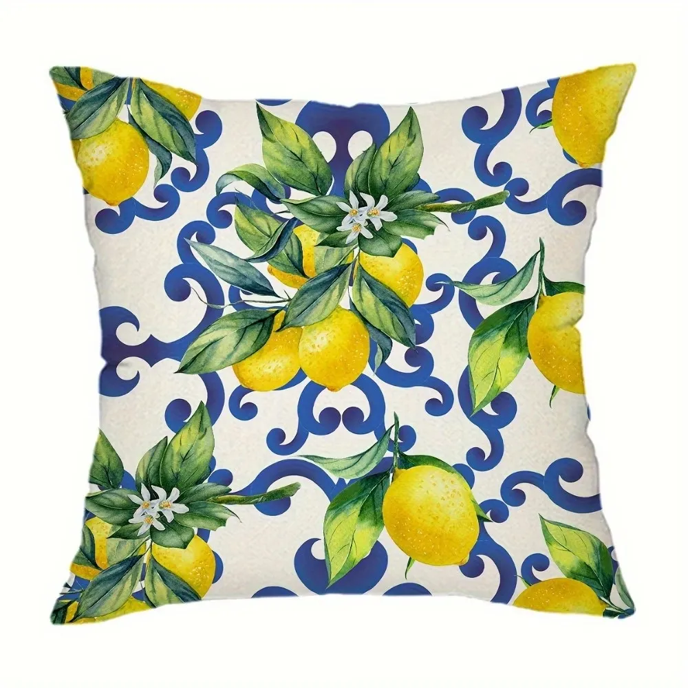 Lemon-Print Decorative Throw Pillow