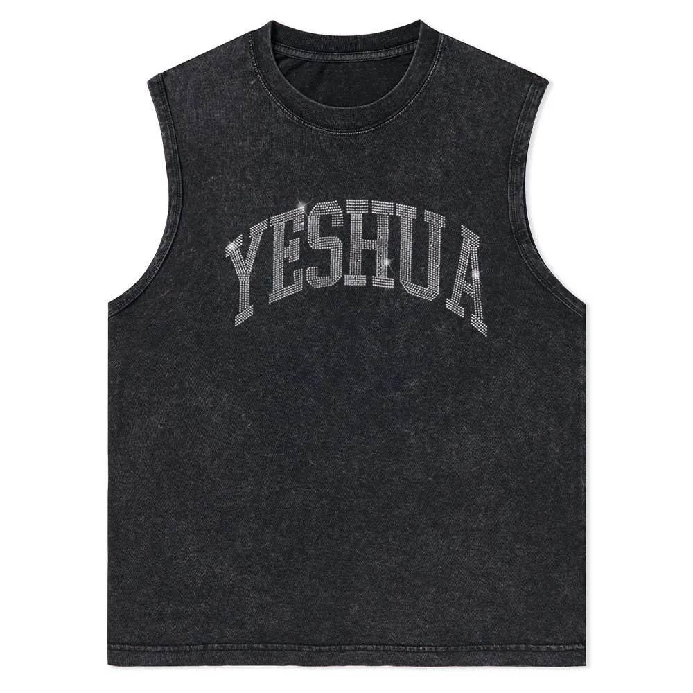 Yeshua Christian Rhinestone Washed Tank Top