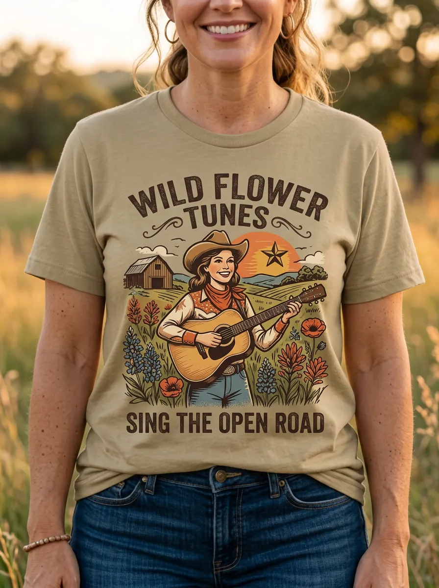Cowgirl Wildflower Women's Country Music Casual T-Shirt