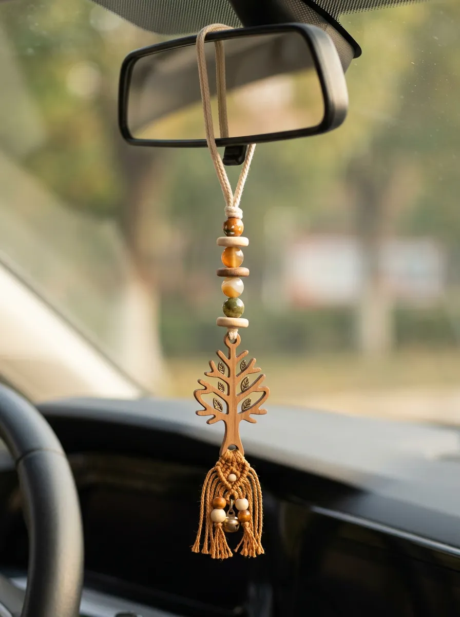 Refined Macrame Beaded Rearview Mirror Hanging Ornament