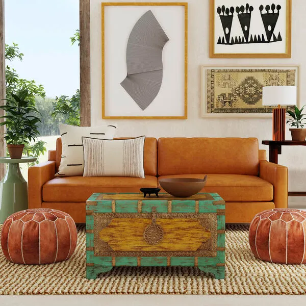Storage Trunk Wood Brass Detail Coffee Table