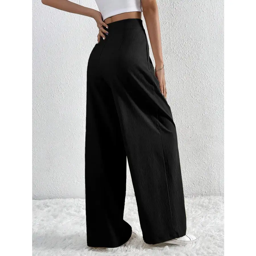 V Waisted Ruched Front Wide Leg Pants
