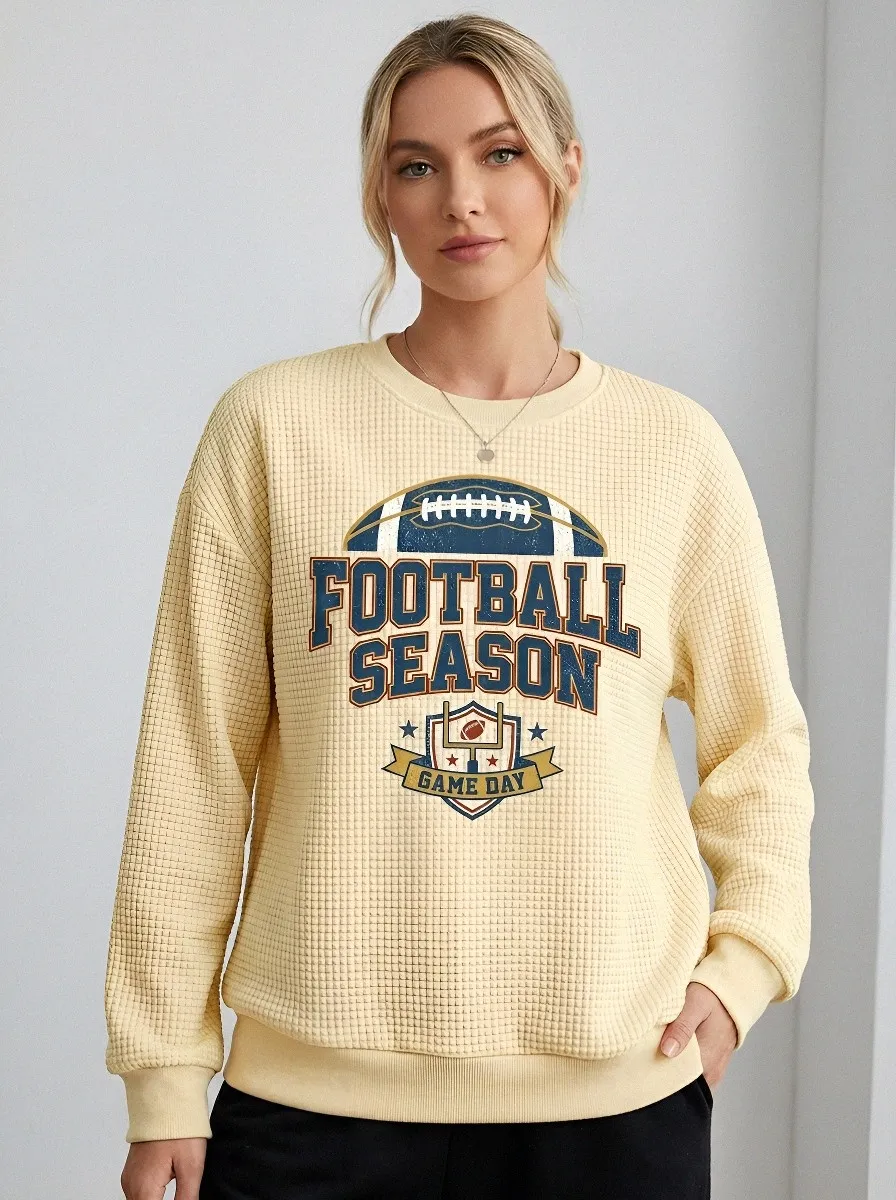 Women's Football Season Game Day Graphic Printed Waffle Sweatshirt