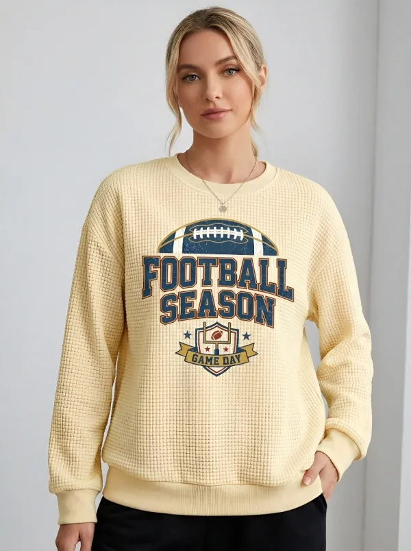 Women's Football Season Game Day Graphic Printed Waffle Sweatshirt
