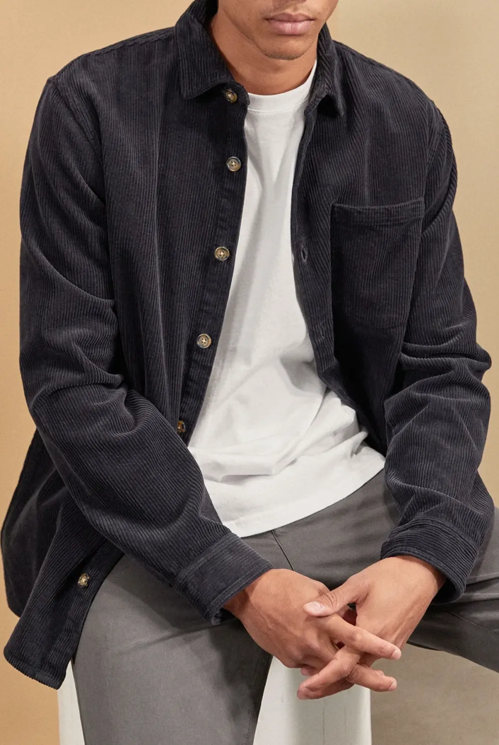 Cotton Cord Overshirt-Navy