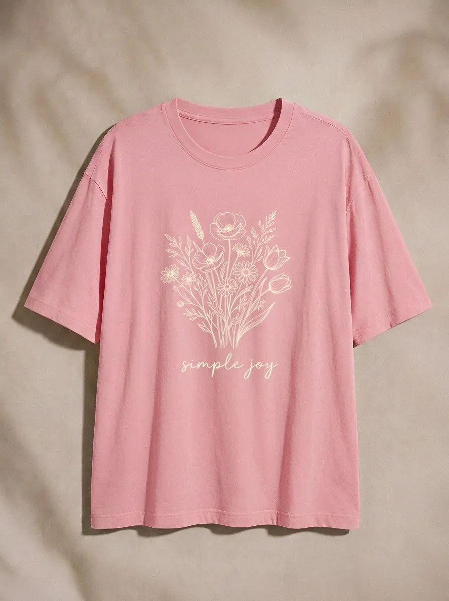 Women's Floral Lover Simple Joy Wildflower Bouquet Printed T-shirt