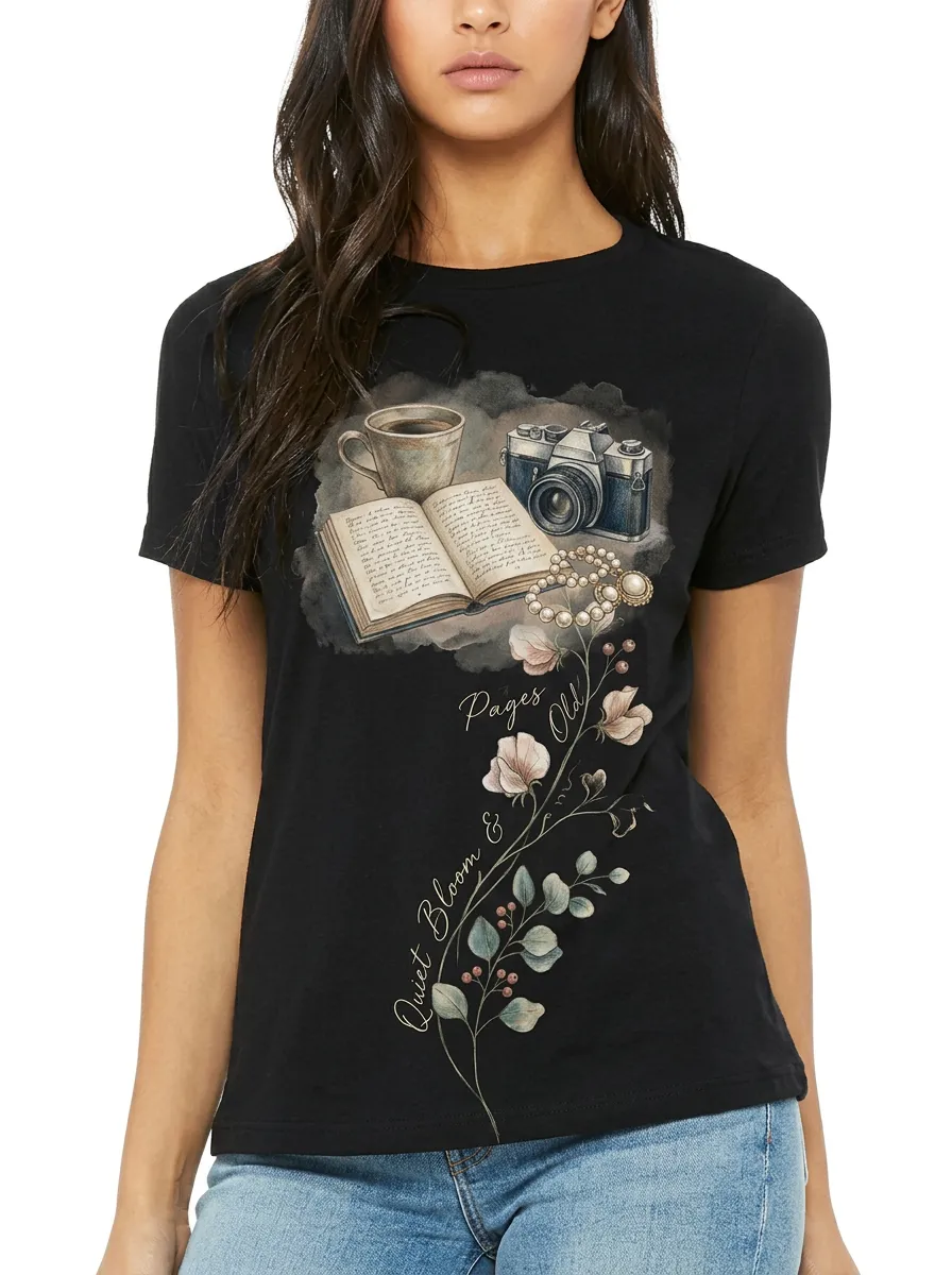 Women's Book Lover Photography Floral Printed T-shirt