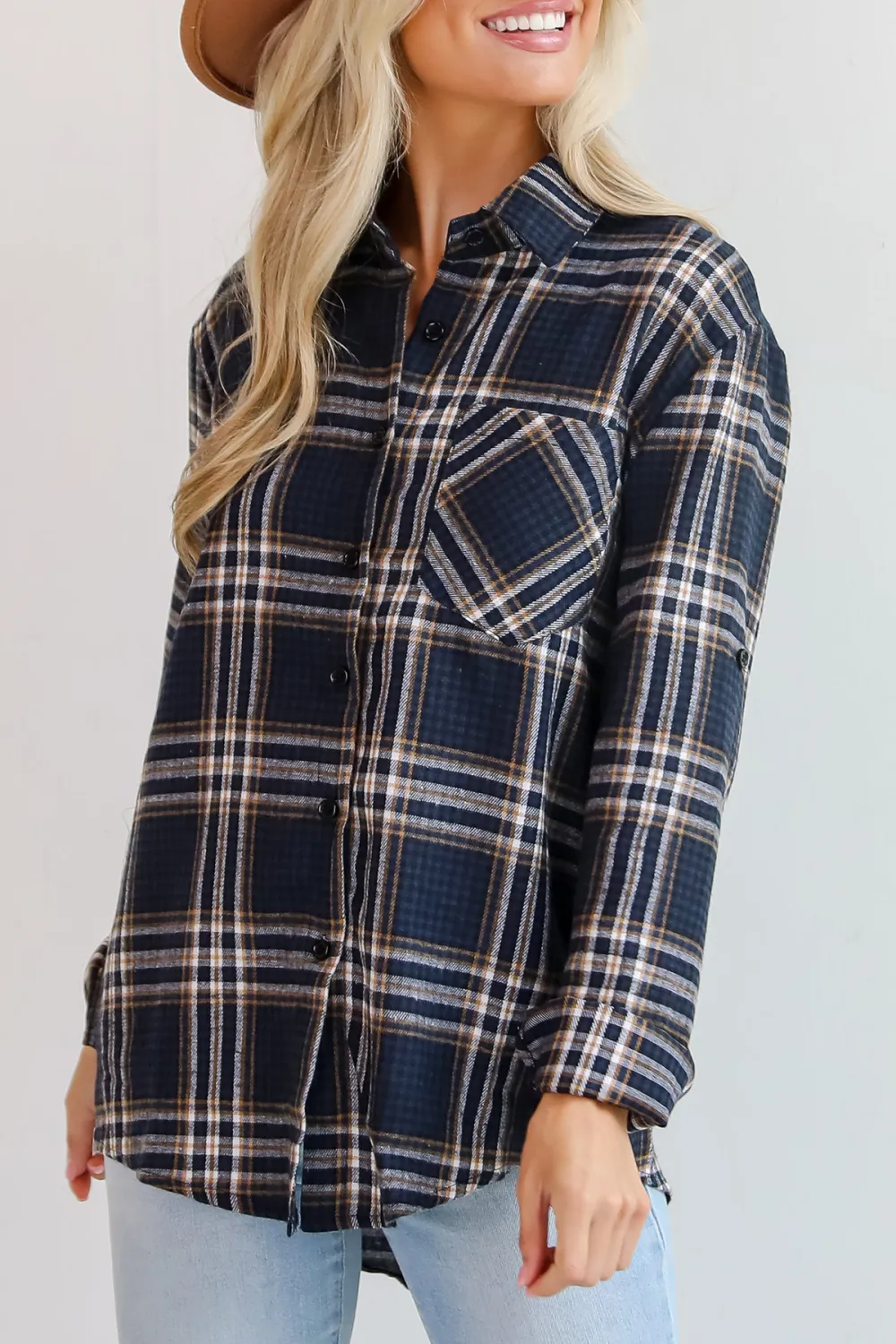 Long Sleeve Blue Plaid Flannel