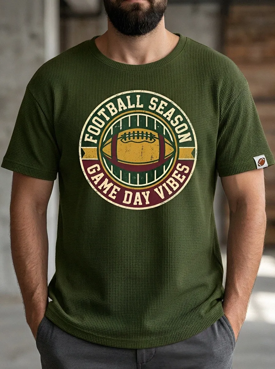 Men's Game-Day Football Season Game Day Vibes Printed Waffle T-Shirt