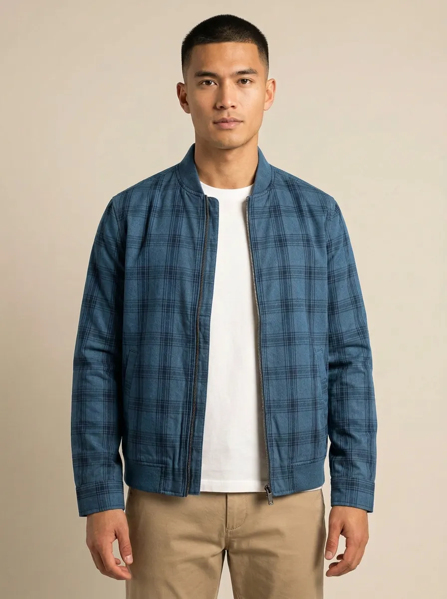 Relaxed Plaid Bomber Jacket