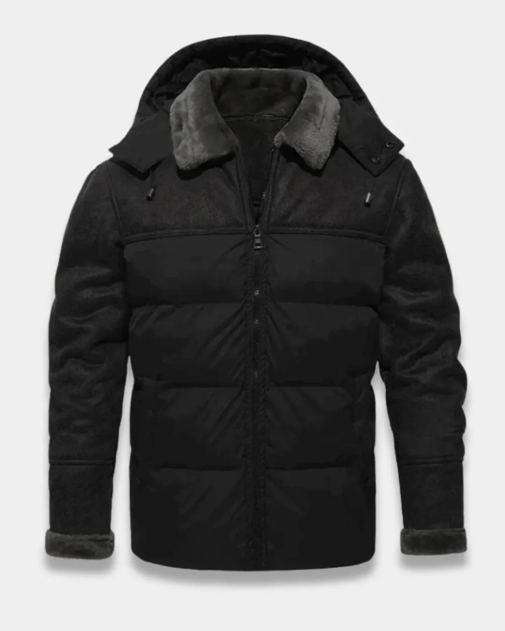 Mixed Texture Shearling Collar Jacket