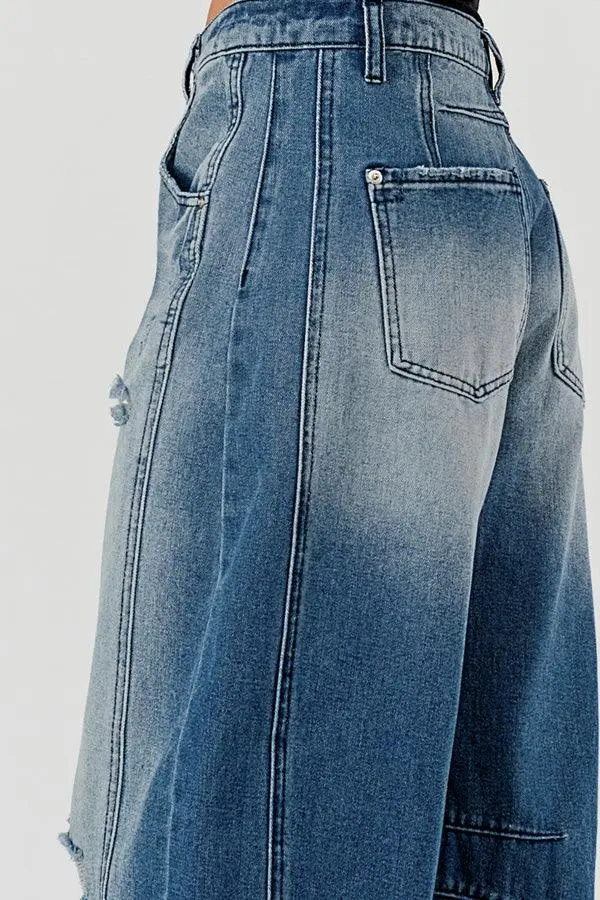 Relaxed Mid Rise Barrel Denim Pants