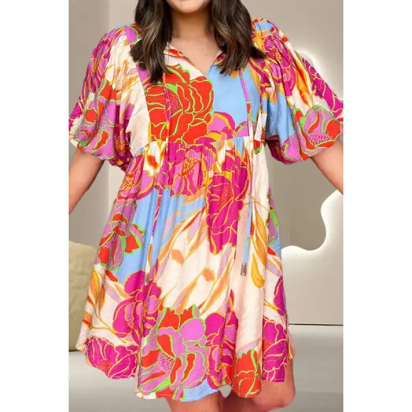 Soft Everyday Tie Neck Half Sleeve Mini Dress