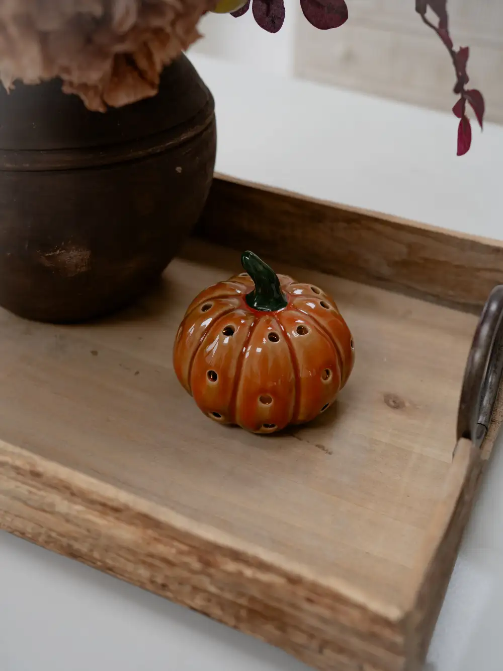 Stoneware Led Polka Dot Pumpkin Ornament