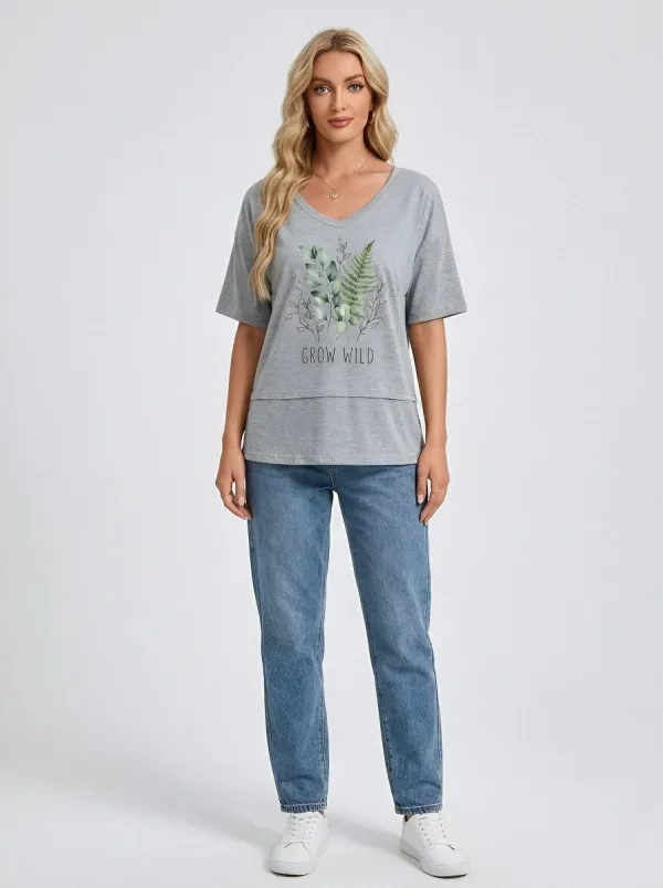 Women's Boho Moon Mandala Geometric Printed V-Neck T-shirt