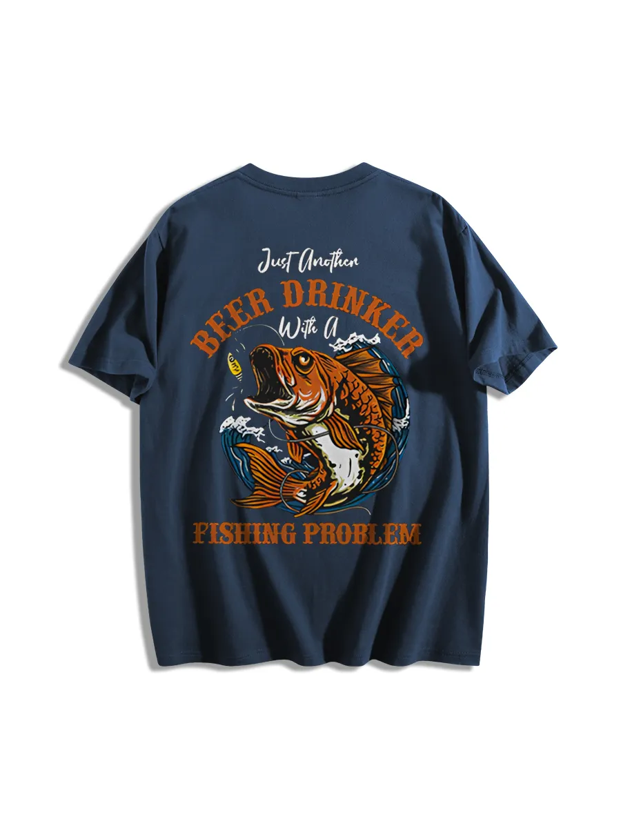 Humorous Fishing Themed Back Print T-Shirt