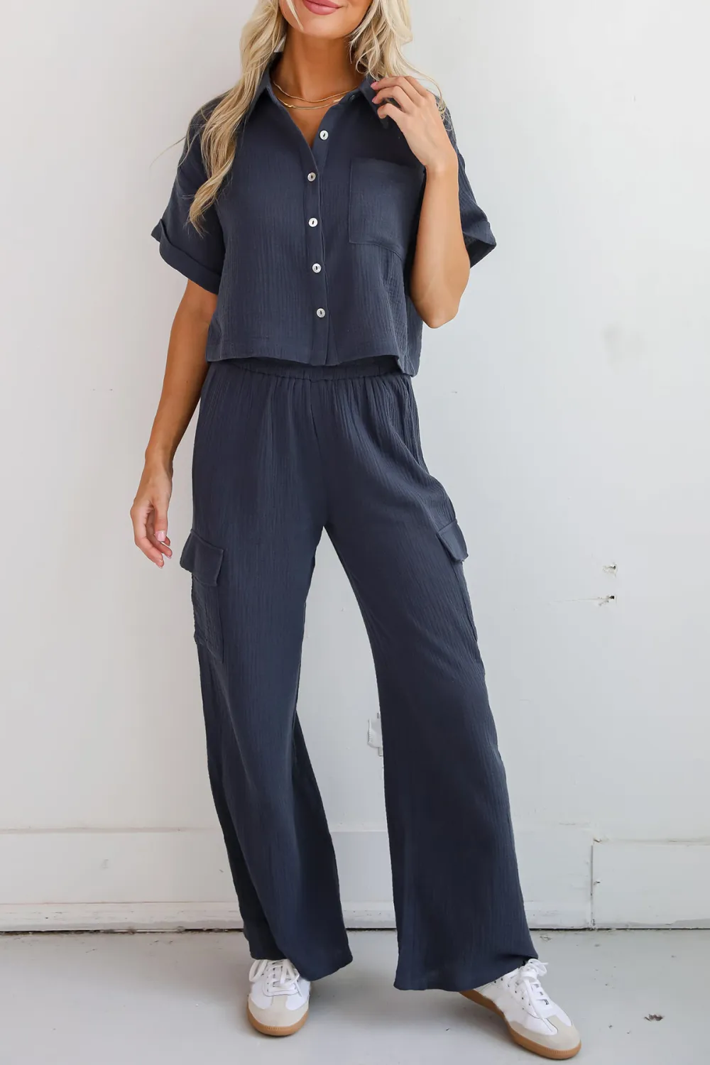 Charcoal Linen Cargo Pants