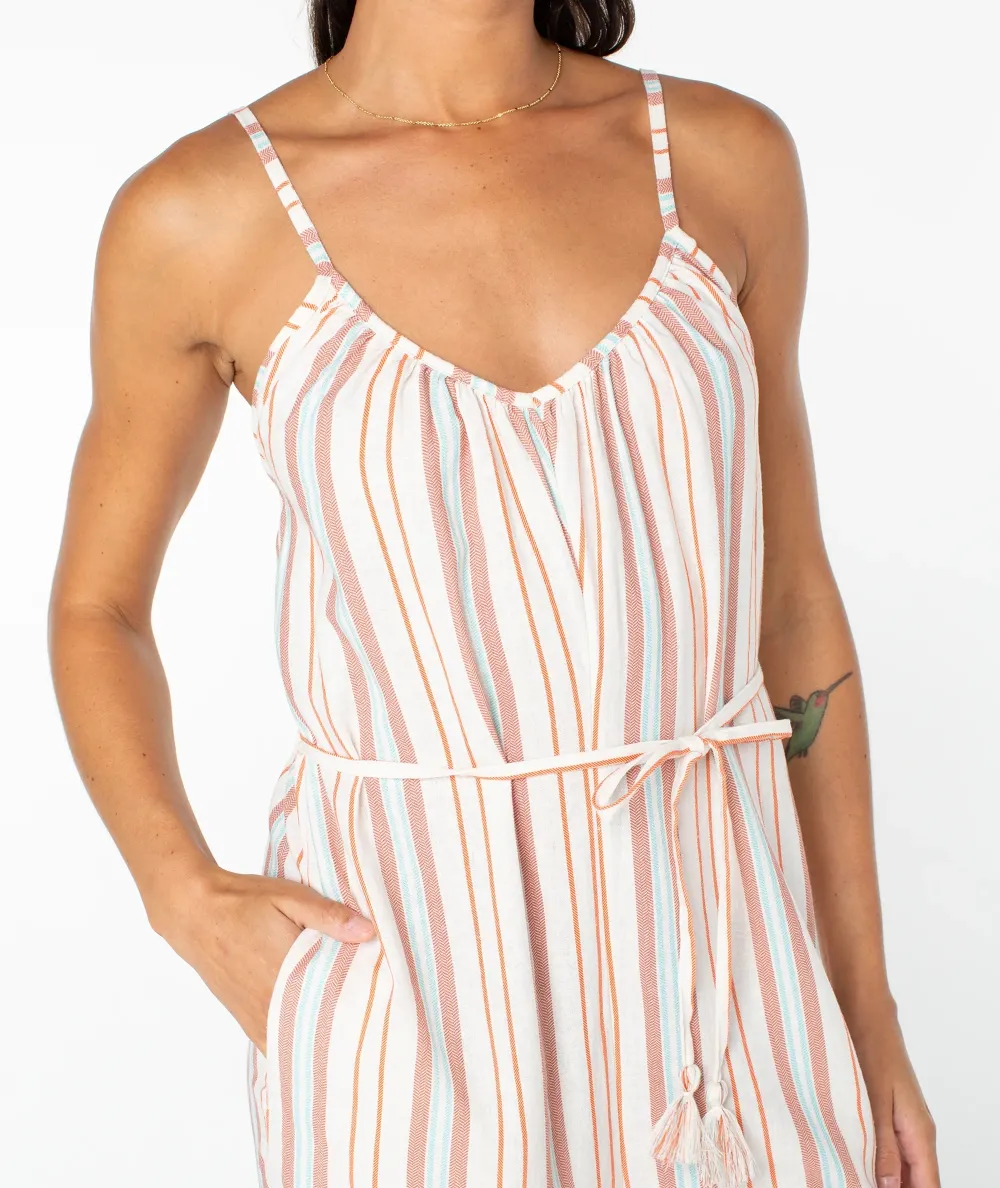 Striped V-Neck Halter Top With Sleeves