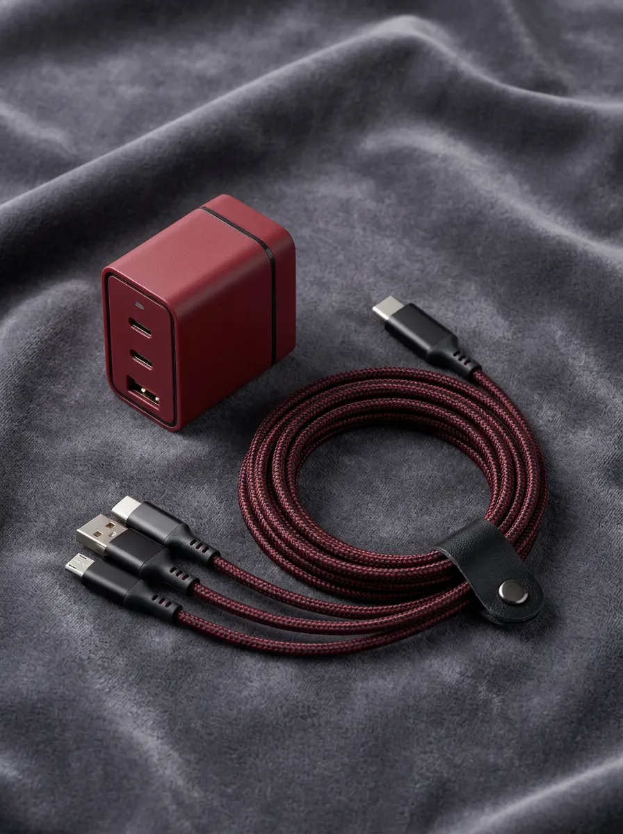 Burgundy Braided Multi-Port Wall Charger and Cable Kit