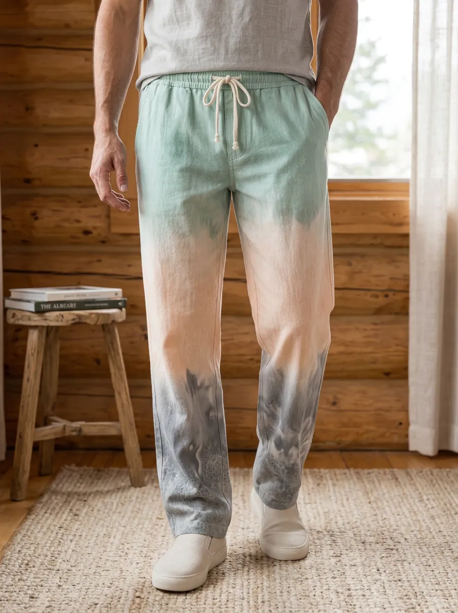 Men's Casual Beachwear Ombre Tie-Dye Printed Pants