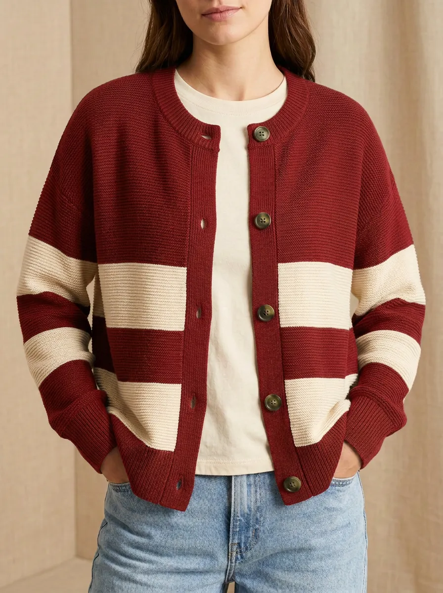 Classic Graphic Distinctive Rugby Striped Knit Cardigan