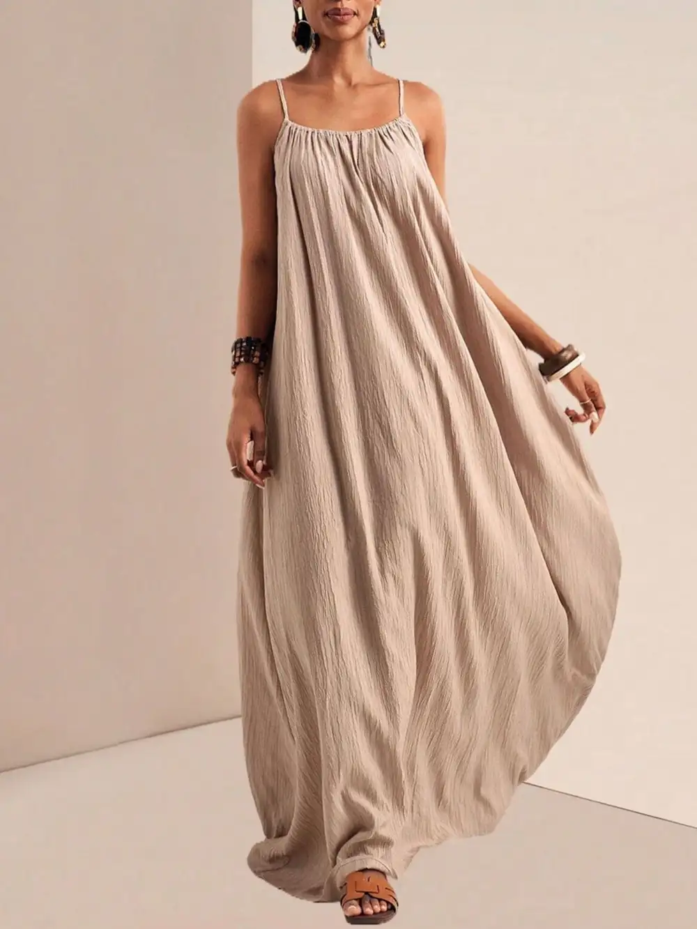 Ruched Spaghetti-Strap Maxi Dress