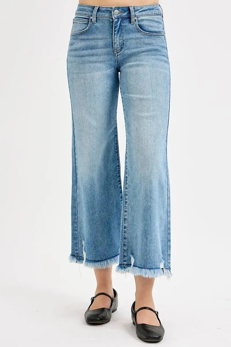 Casual Mid Rise Wide Leg Denim Jeans