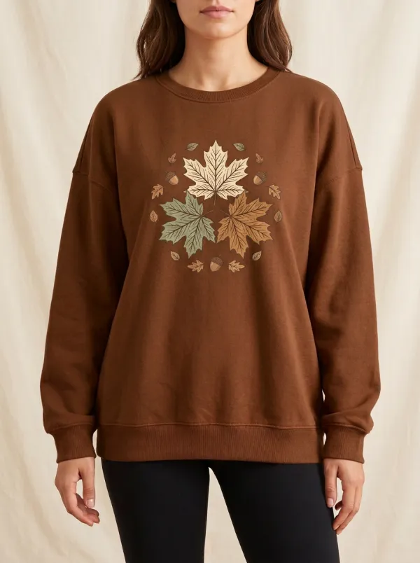 Relaxed Form Maple-Leaf Printed Acorn Graphic Sweatshirt
