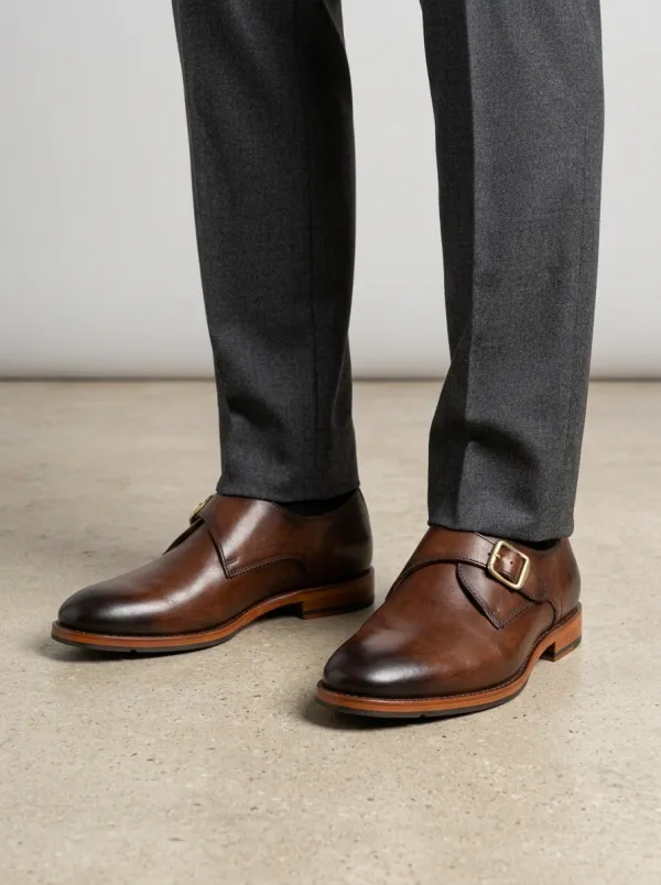 Men's Patterned Classic Business Leather Single Monk Strap Shoes