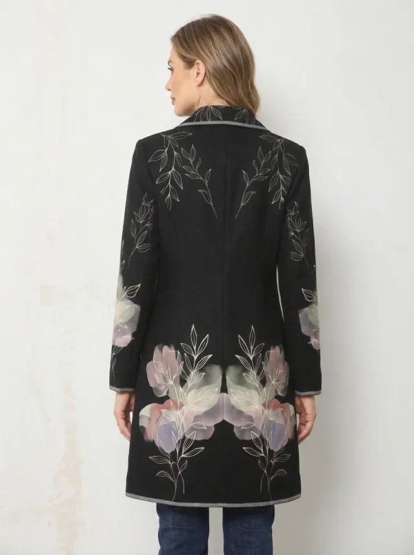 Women's Floral Art Botanical Print Longline Blazer Coat