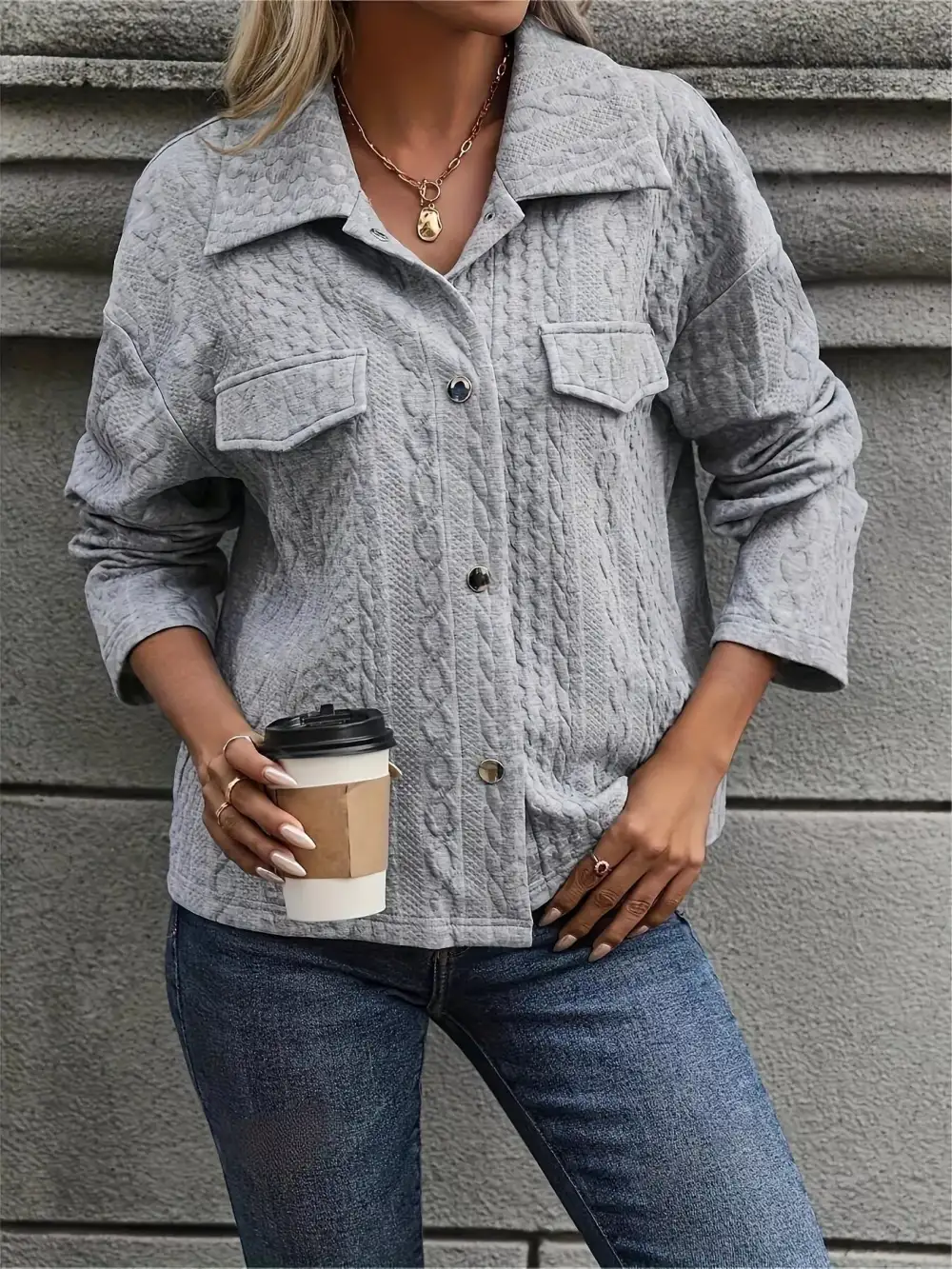 Knit Textured Pocketed Jacket