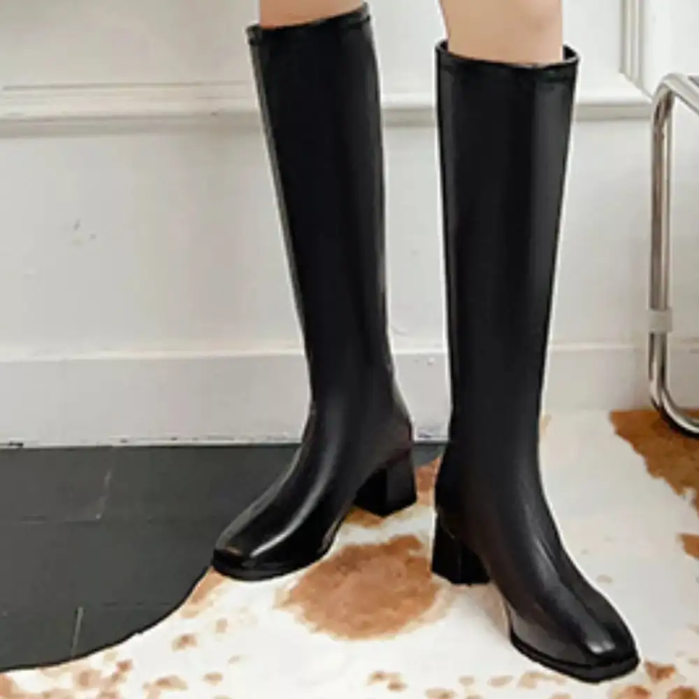 Classic Square Toe Block Heels Boots